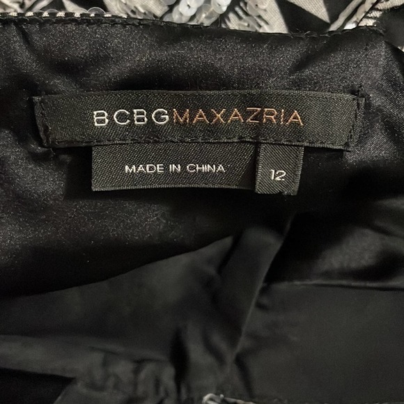 BCBG MaxAria Spaghetti Strap Black White Dress with Sequins Size 12 - Picture 3 of 14